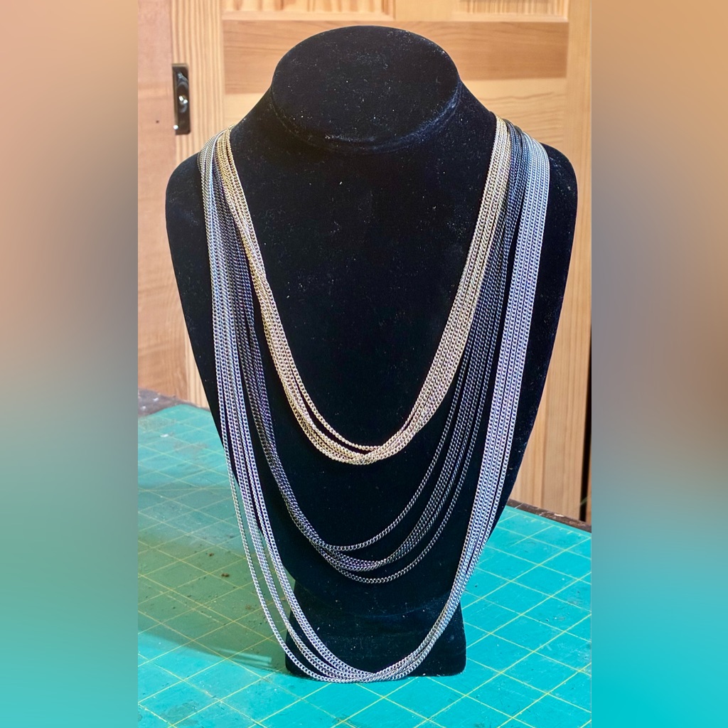 3-Tier Multi-Layered Gold, Black And Silver Necklace
